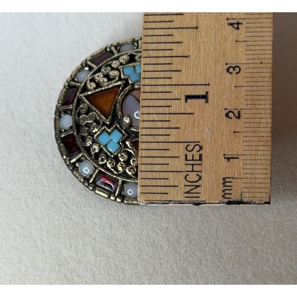 Vintage Miracle Celtic Brooch Pin Multi Color Faux Agate Signed England